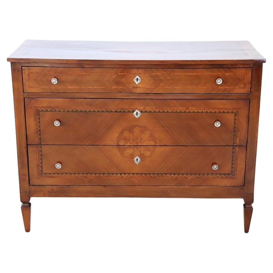 Italian Inlaid Walnut Louis XVI Style Chest of Drawers For Sale