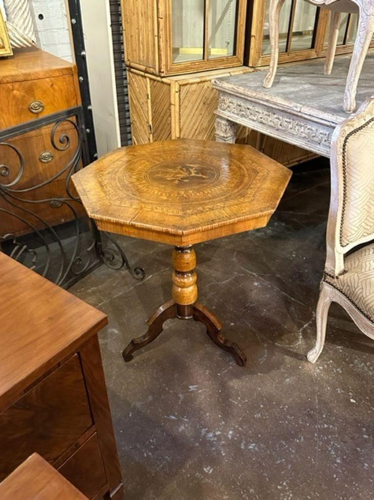 19th century Italian inlaid walnut side table from Sorrento. Circa 1870. Perfect for today's transitional designs!