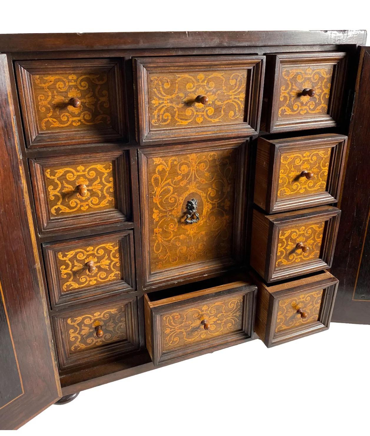 Italian Inlaid Wood Marquetry Collectors Cabinet In Good Condition For Sale In Dallas, TX