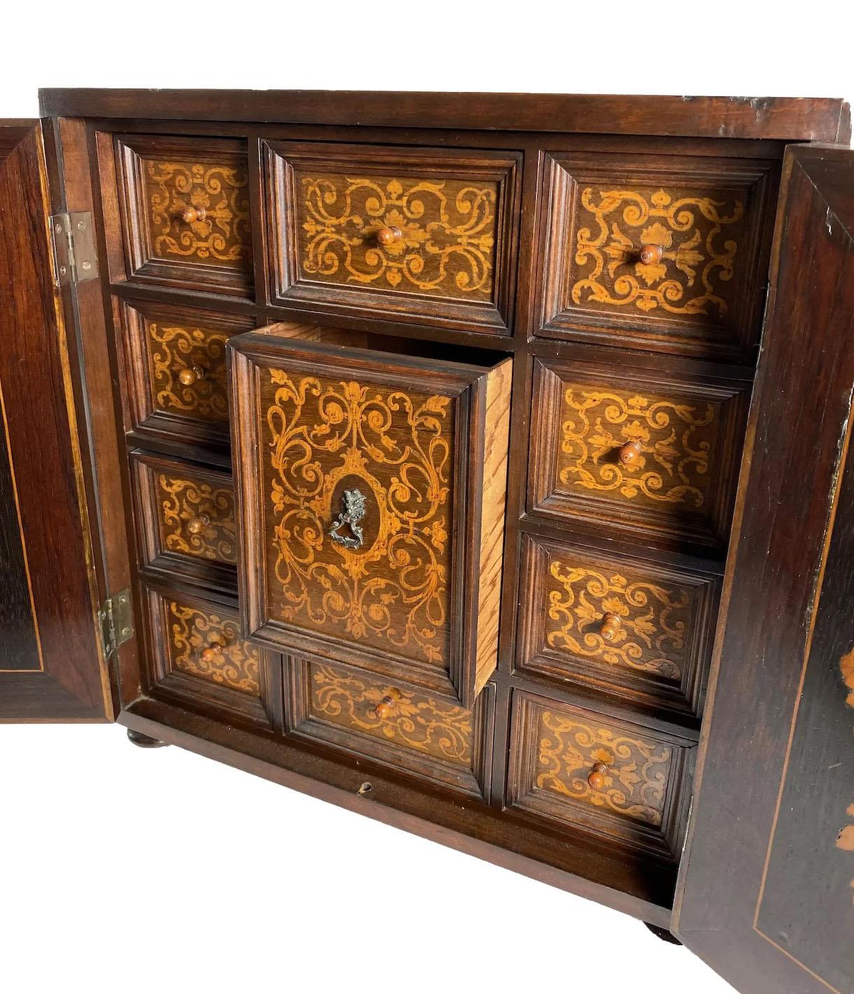 Mid-19th Century Italian Inlaid Wood Marquetry Collectors Cabinet For Sale