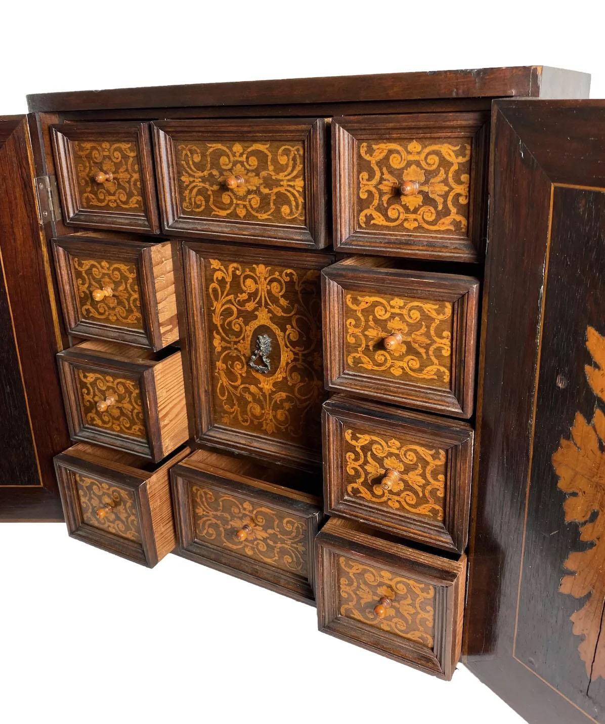 Italian Inlaid Wood Marquetry Collectors Cabinet For Sale 2