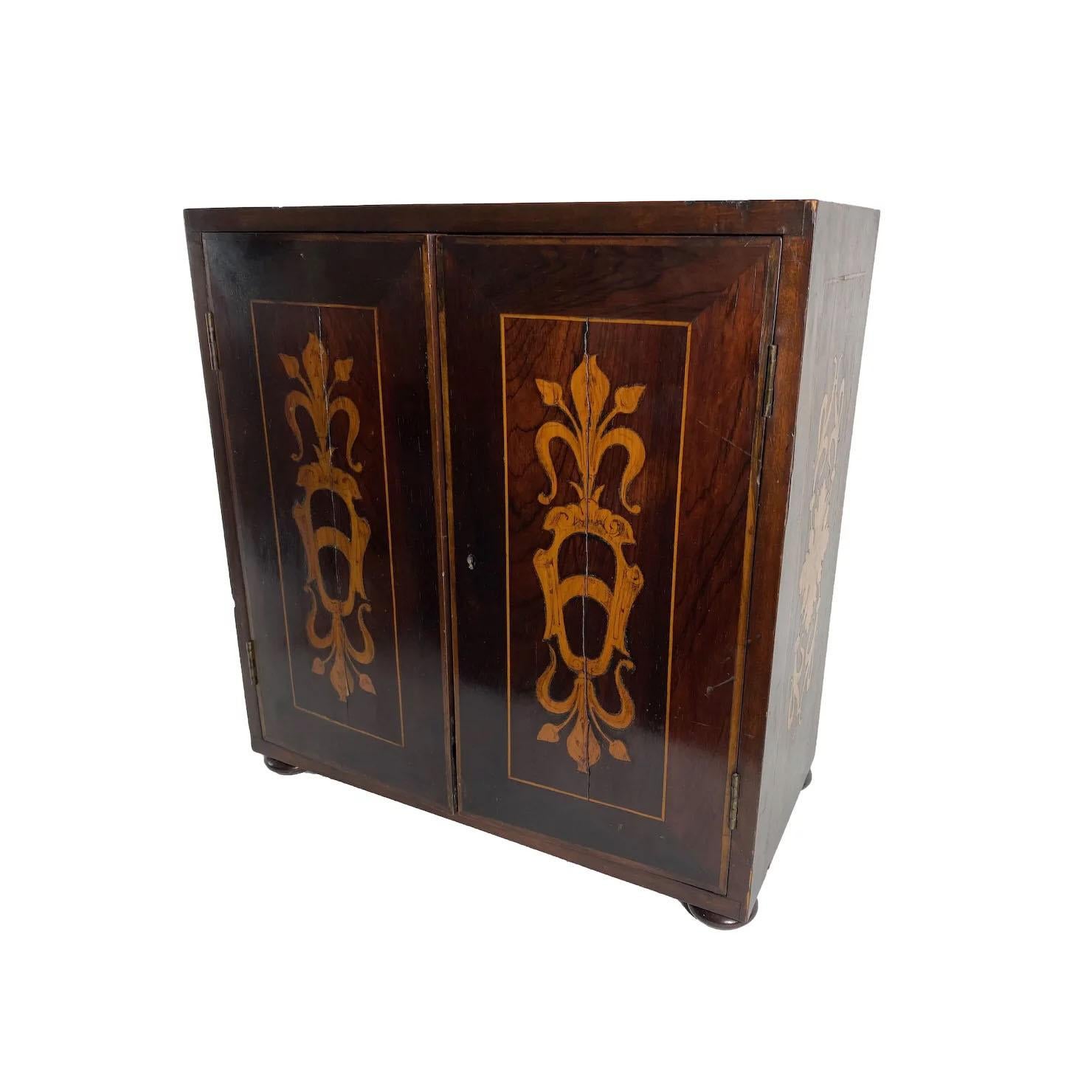 Italian Inlaid Wood Marquetry Collectors Cabinet For Sale 4