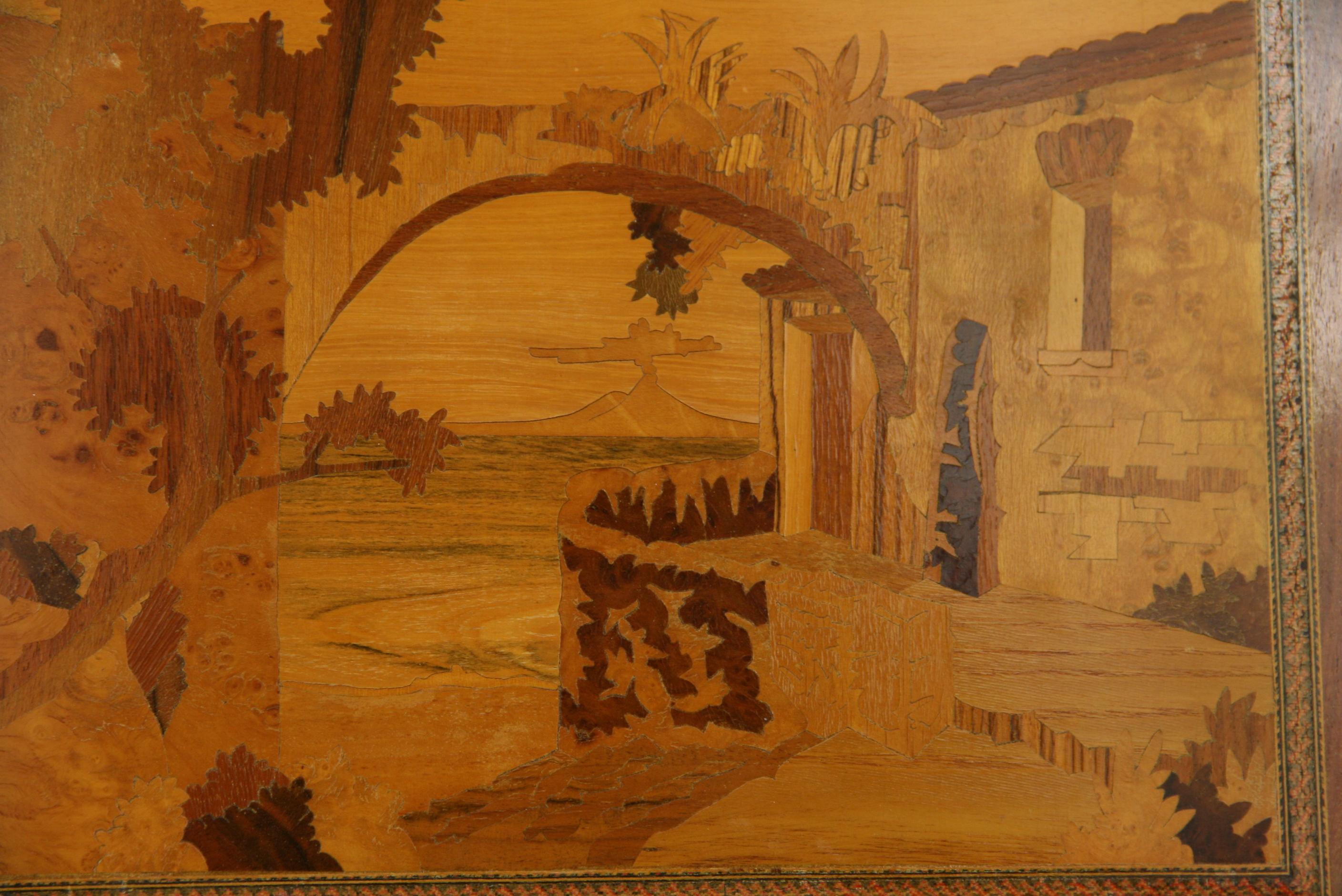 Italienisches Wandteppich mit Intarsien aus Holz (Einlegearbeiten) Neapolitanische Terrace View im Angebot 3