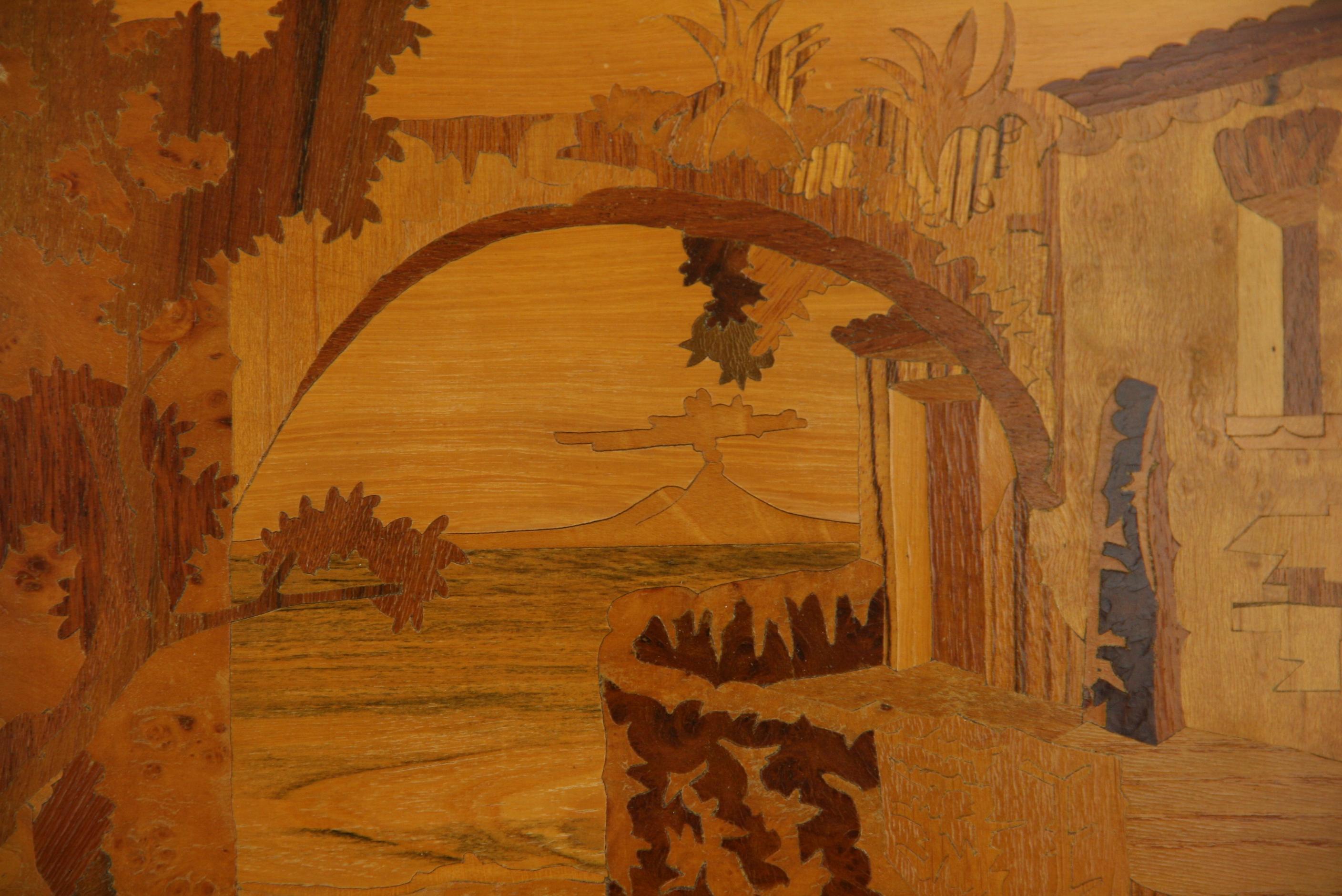 Italienisches Wandteppich mit Intarsien aus Holz (Einlegearbeiten) Neapolitanische Terrace View im Angebot 4