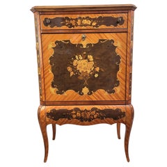 Italian Inlay Marquetry Walnut Burl Dry Bar Cabinet Mirrors and Slant Front