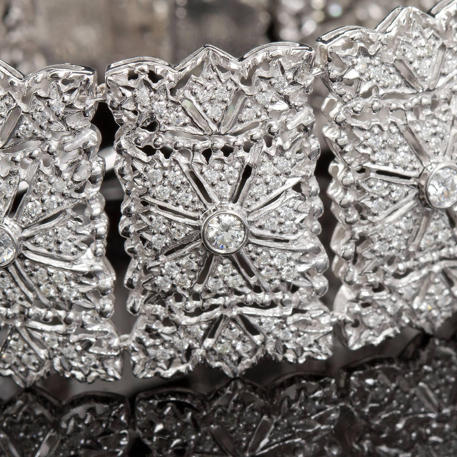Contemporary Italian Inspired Openwork Diamond White Gold Wide Bracelet 9.80 Carat