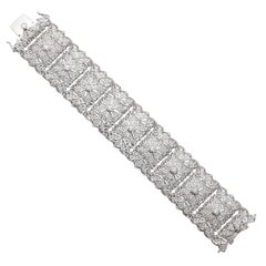Italian Inspired Openwork Diamond White Gold Wide Bracelet 9.80 Carat