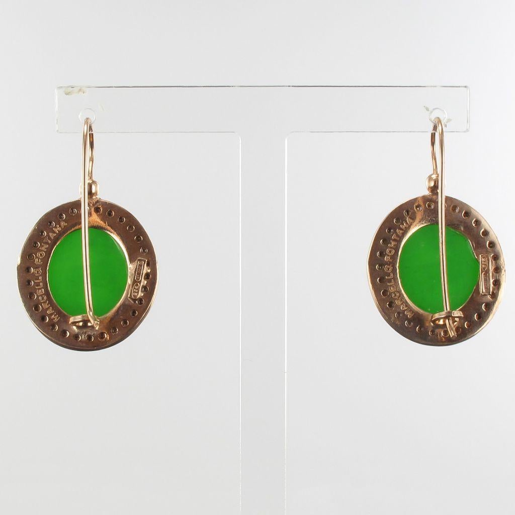 Italian Intaglio and Green Stone Crystals Lever-Back Earrings In New Condition In Poitiers, FR
