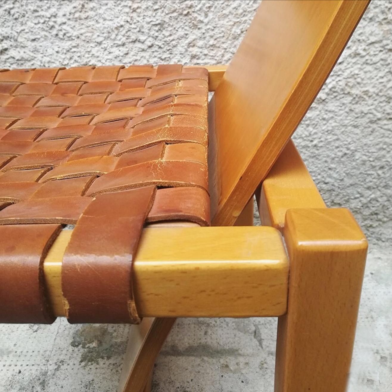 Late 20th Century Italian Interwined Leather and Beech Chair from 1980s