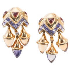 Italian Iolite Tourmaline Citrine Diamond Gold Fish Earrings