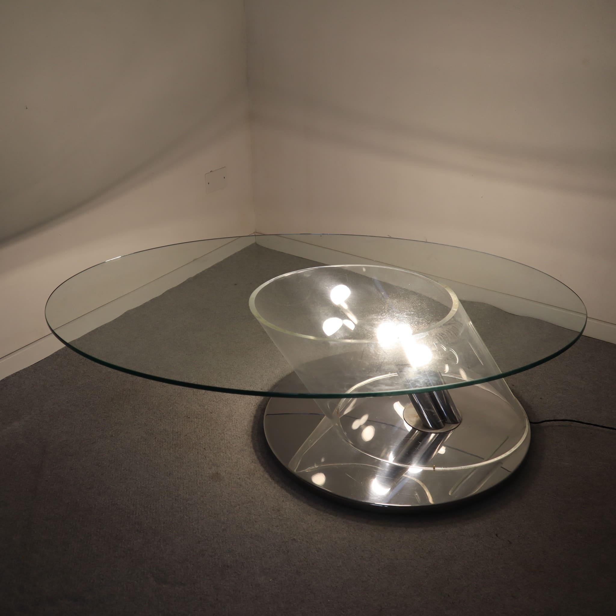 Lámparas italianas de mesa de centro de cristal y acero 