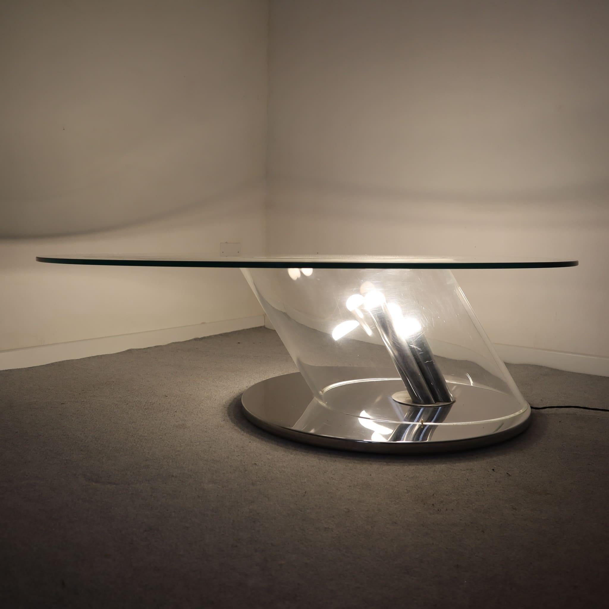 Lámparas italianas de mesa de centro de cristal y acero 