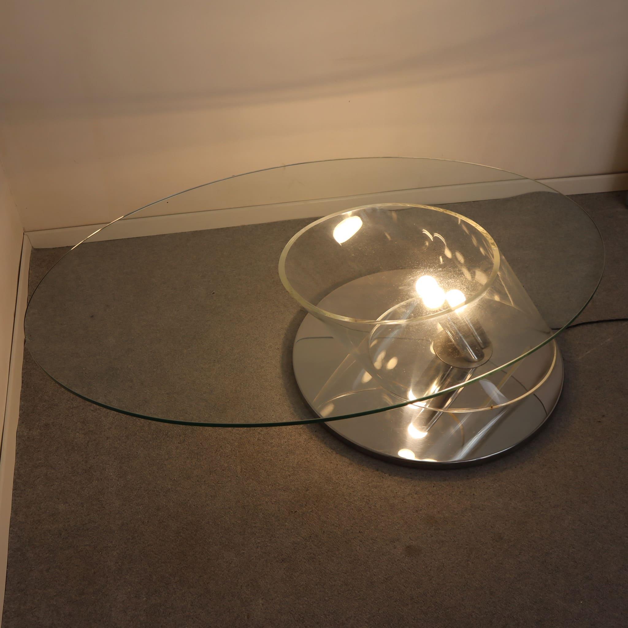 Lámparas italianas de mesa de centro de cristal y acero 