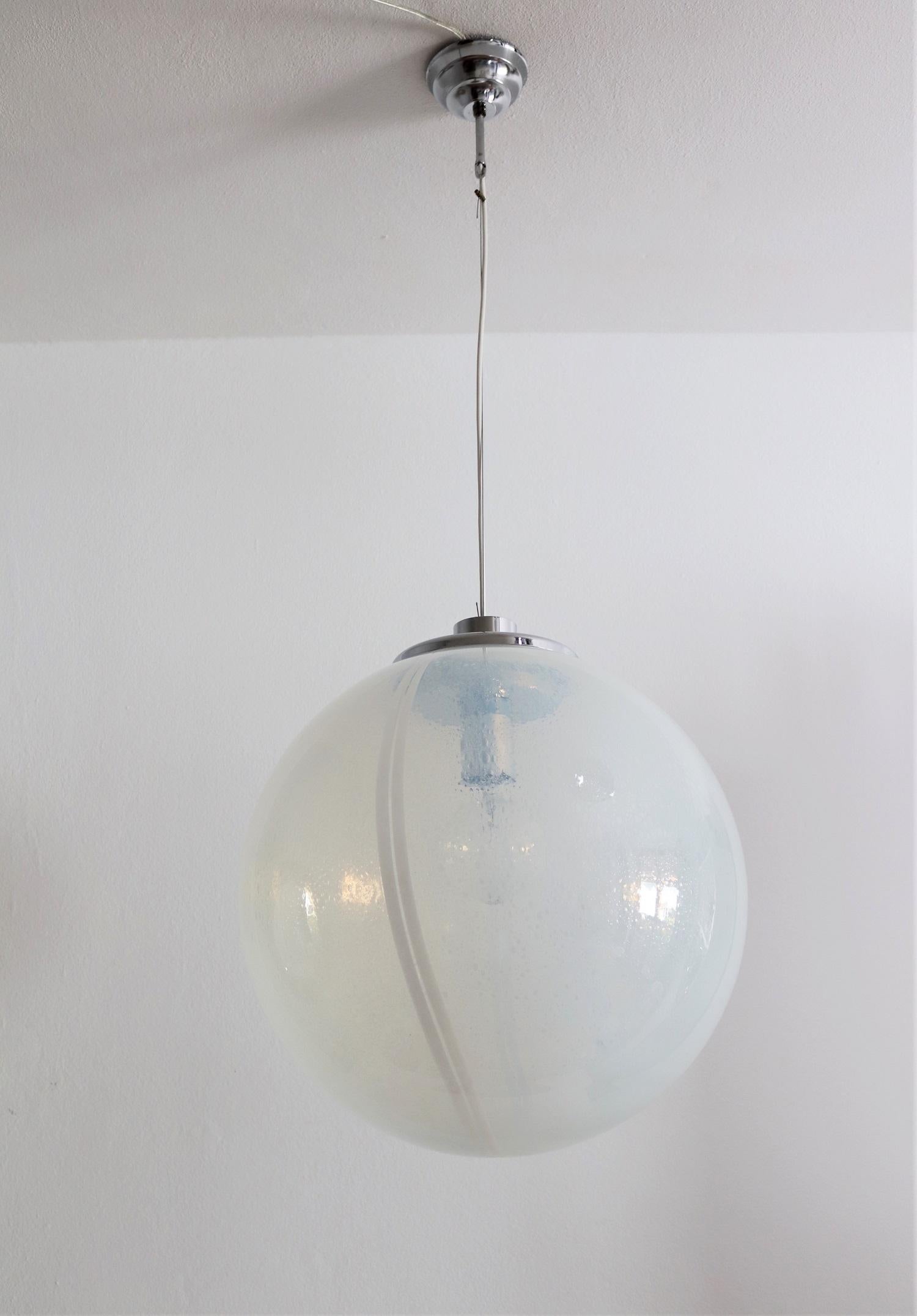 Italian Iridescent Murano Glass and Chrome Sphere Pendant Chandelier, 1970s 9