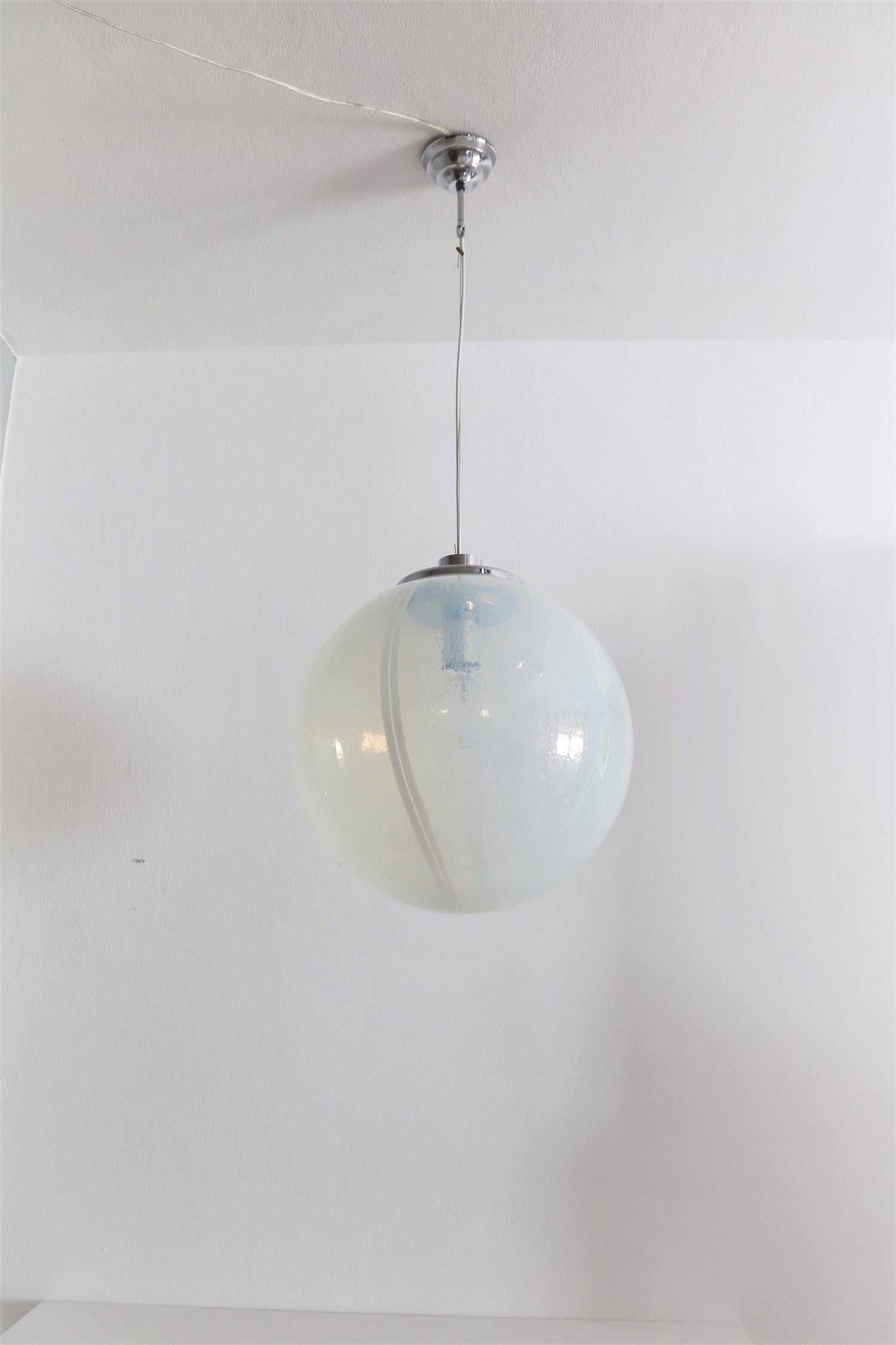 Italian Iridescent Murano Glass and Chrome Sphere Pendant Chandelier, 1970s 1