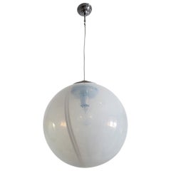 Italian Iridescent Murano Glass and Chrome Sphere Pendant Chandelier, 1970s