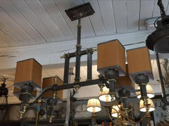 Italian Iron and Brass Chandelier from Early 20th Century with Lampshades