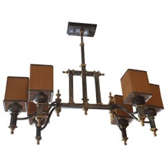 Antique Italian Iron and Brass Chandelier from Early 20th Century with Lampshades