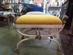 Italian Neoclassical Style Iron and Brass Curule Bench with Lions Heads