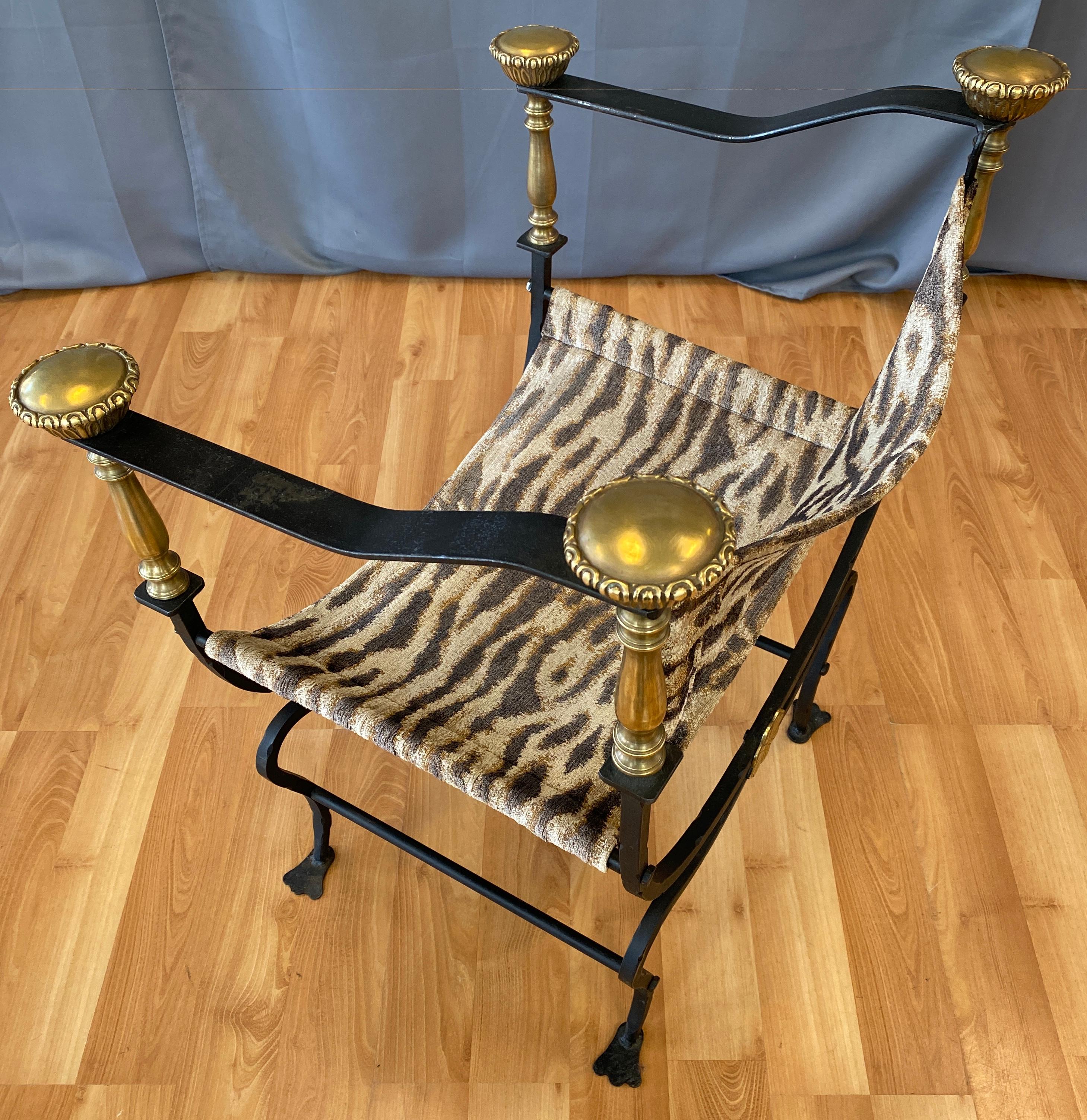 Italian Iron and Brass Savonarola Style Chair, circa 1950s-1960s 8