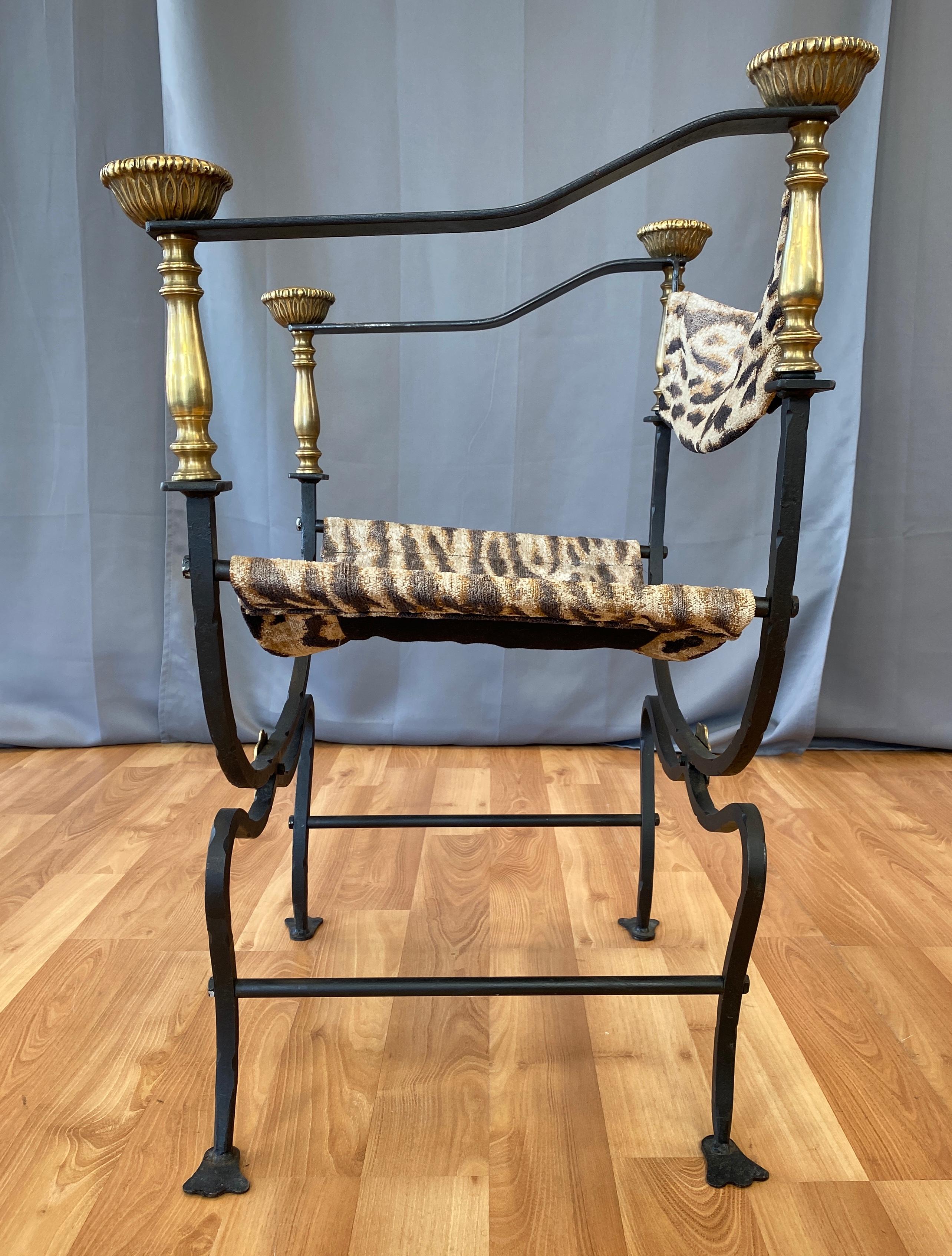 Italian Iron and Brass Savonarola Style Chair, circa 1950s-1960s 1
