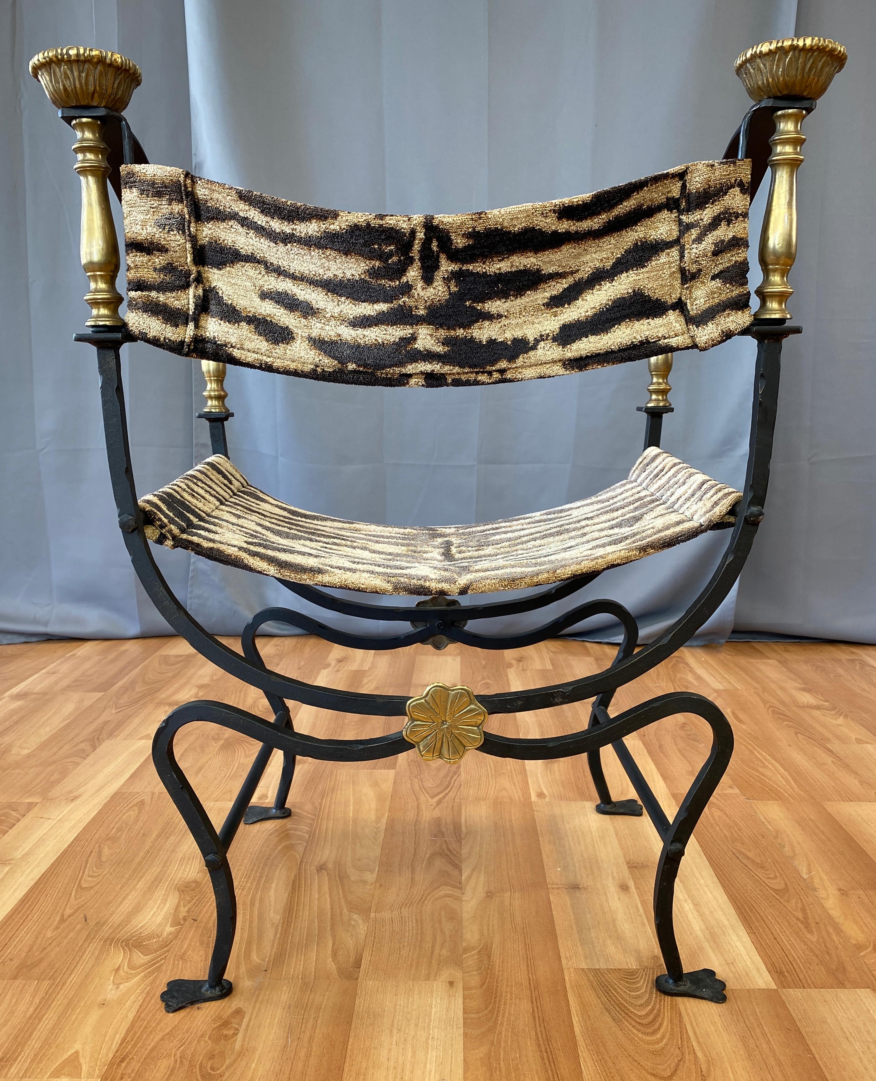 Italian Iron and Brass Savonarola Style Chair, circa 1950s-1960s 2