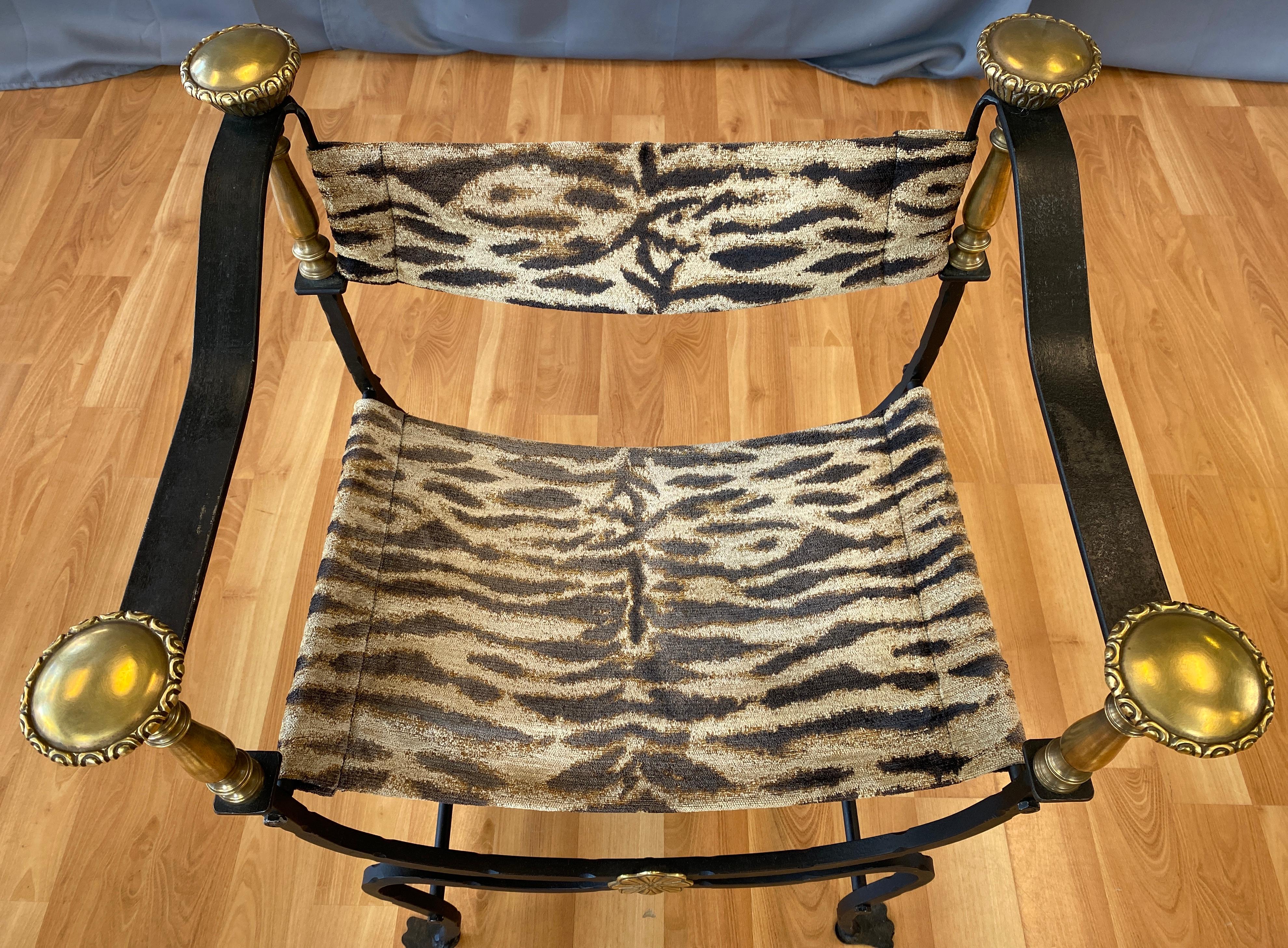 Italian Iron and Brass Savonarola Style Chair, circa 1950s-1960s 4