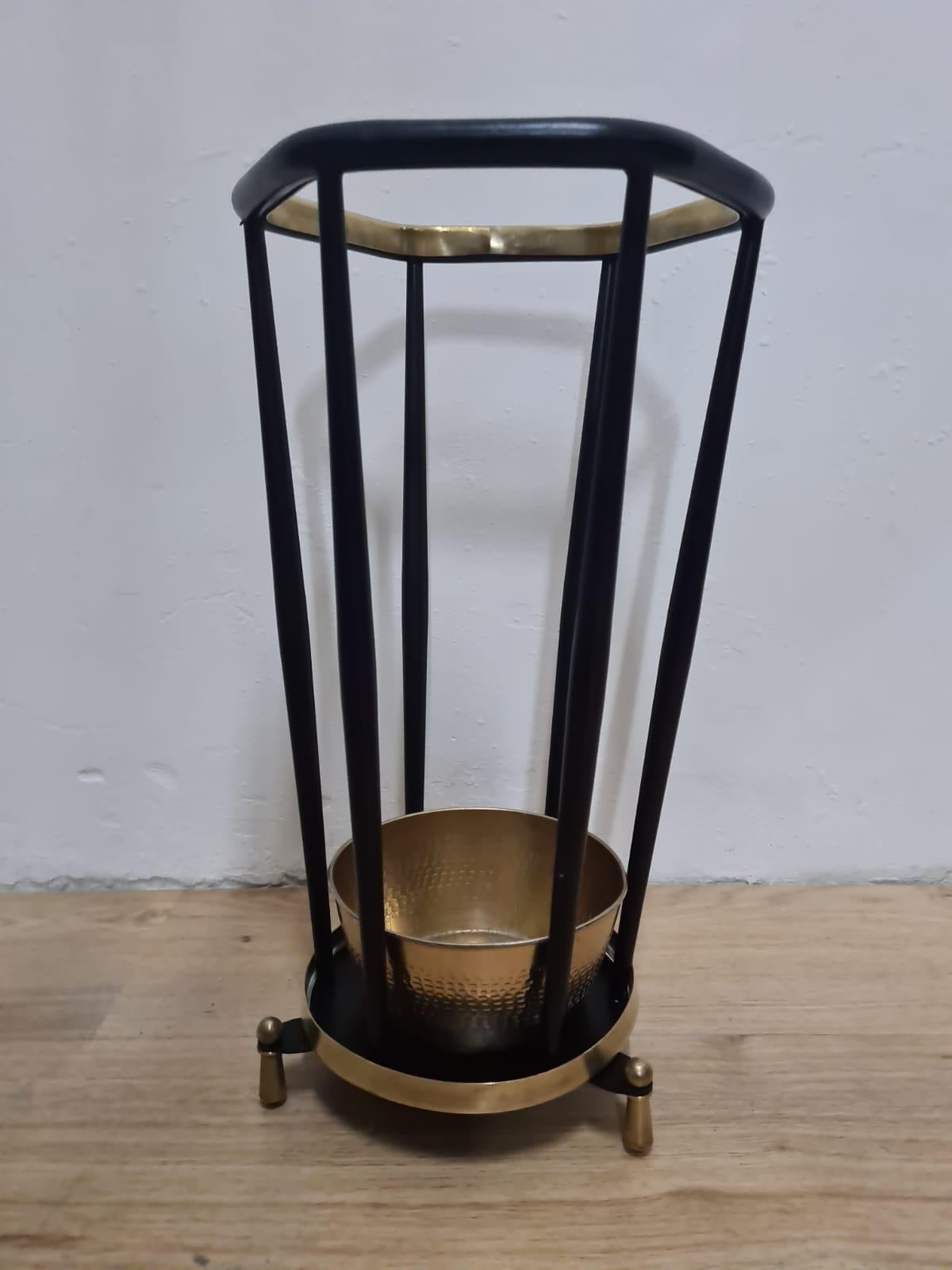 Italian iron and brass umbrella stand from the 1960s.