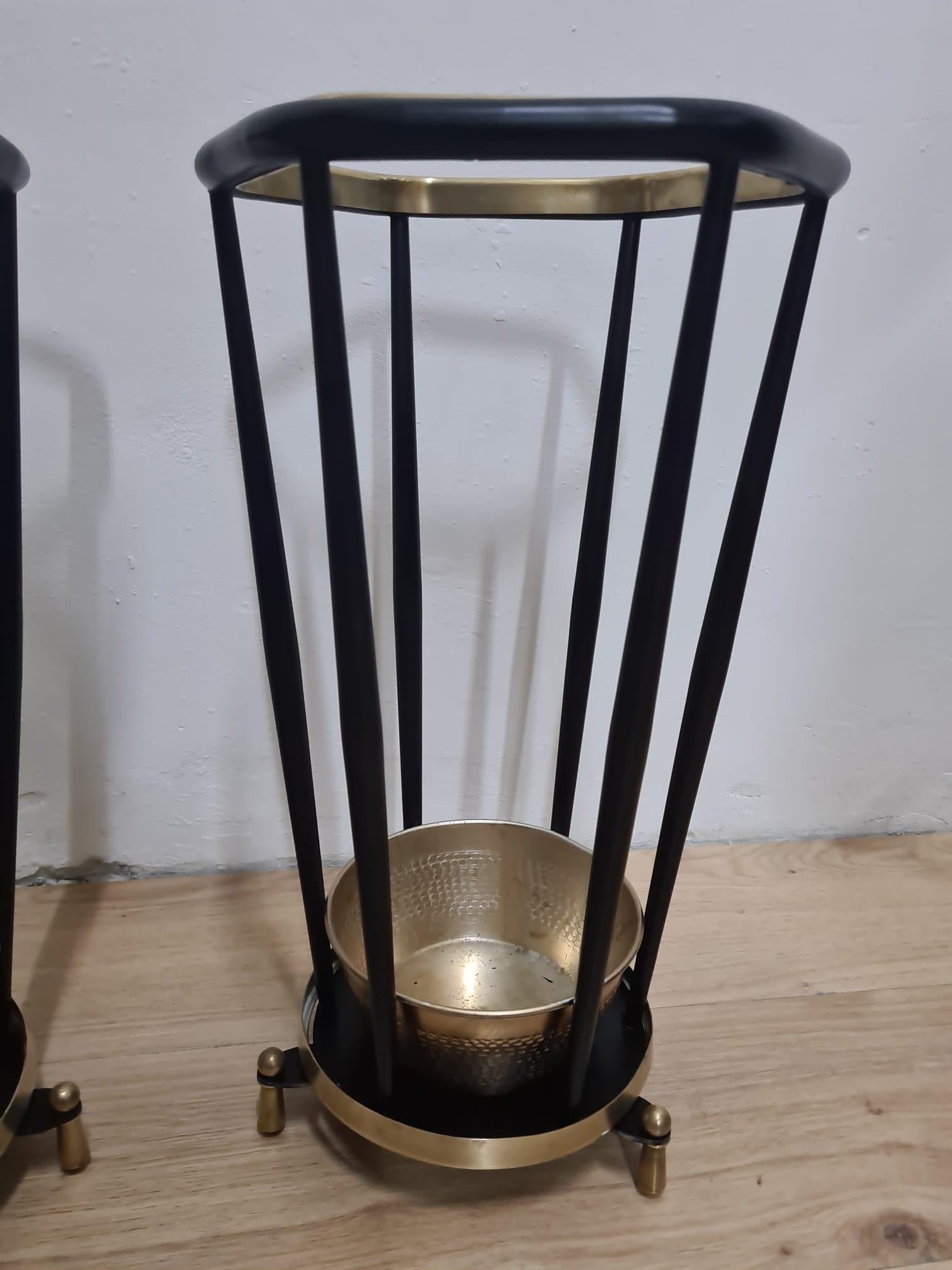 Mid-20th Century Italian Iron and Brass Umbrella Stand from the 1960s For Sale