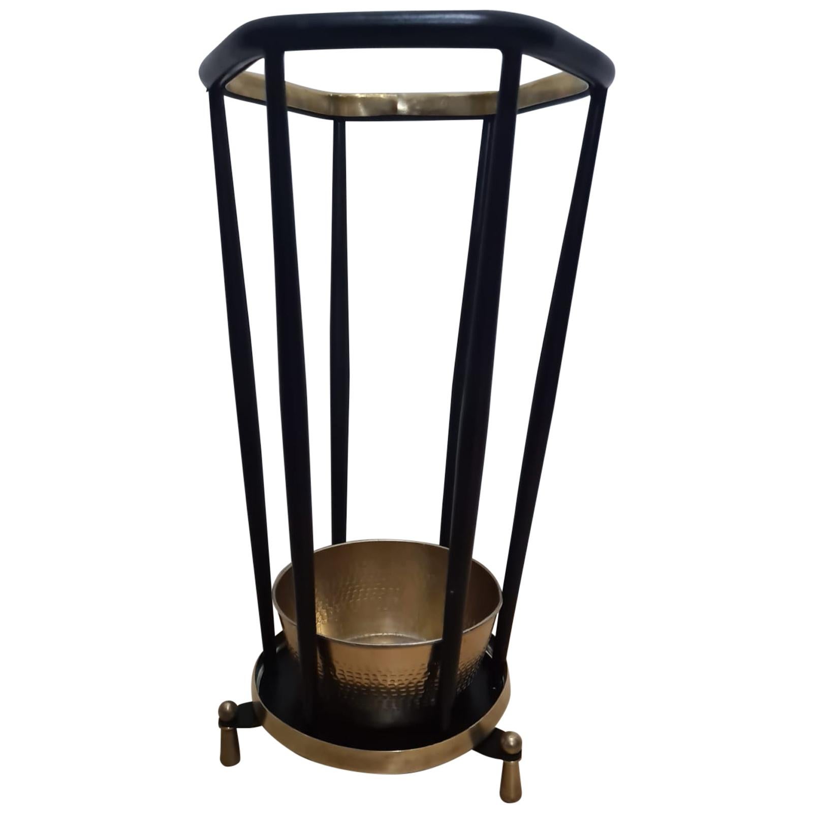 Italian Iron and Brass Umbrella Stand from the 1960s For Sale