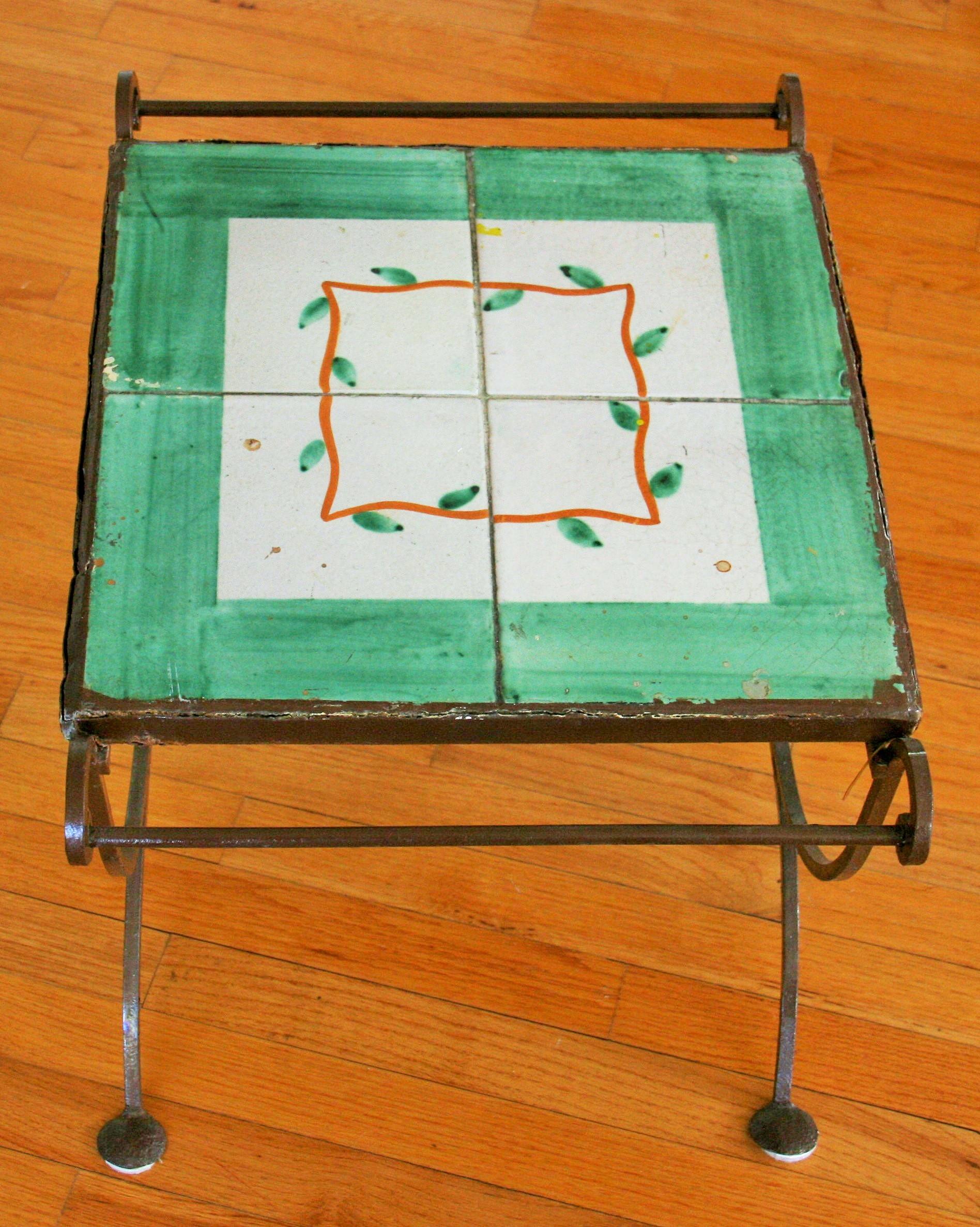 Mid-20th Century Italian Iron and Ceramic Tile Garden Table