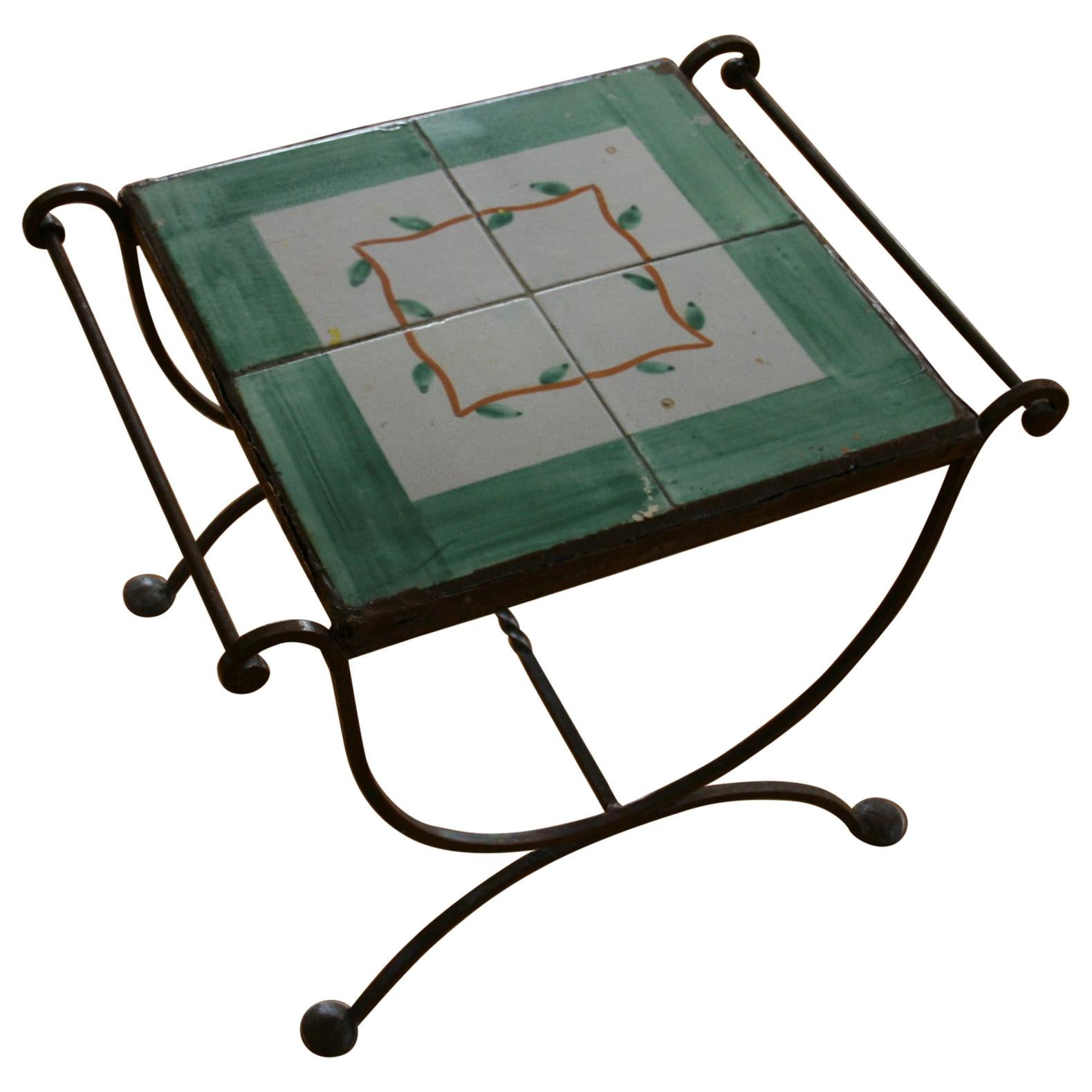 Italian Iron and Ceramic Tile Garden Table