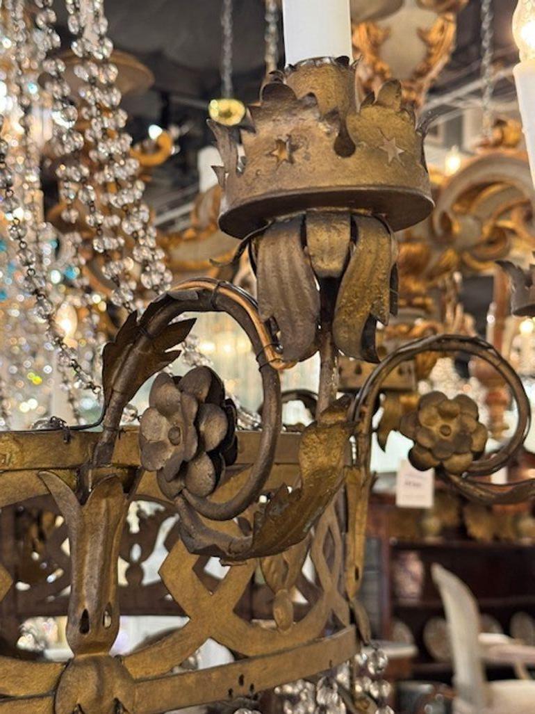 Cristallo Lampadario italiano in ferro e cristallo in vendita