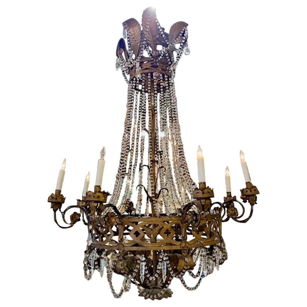 Italian Iron and Crystal Chandelier
