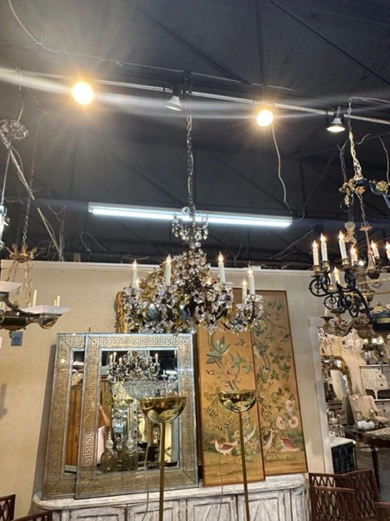 20th Century Italian Iron and Crystal Flower Chandelier For Sale