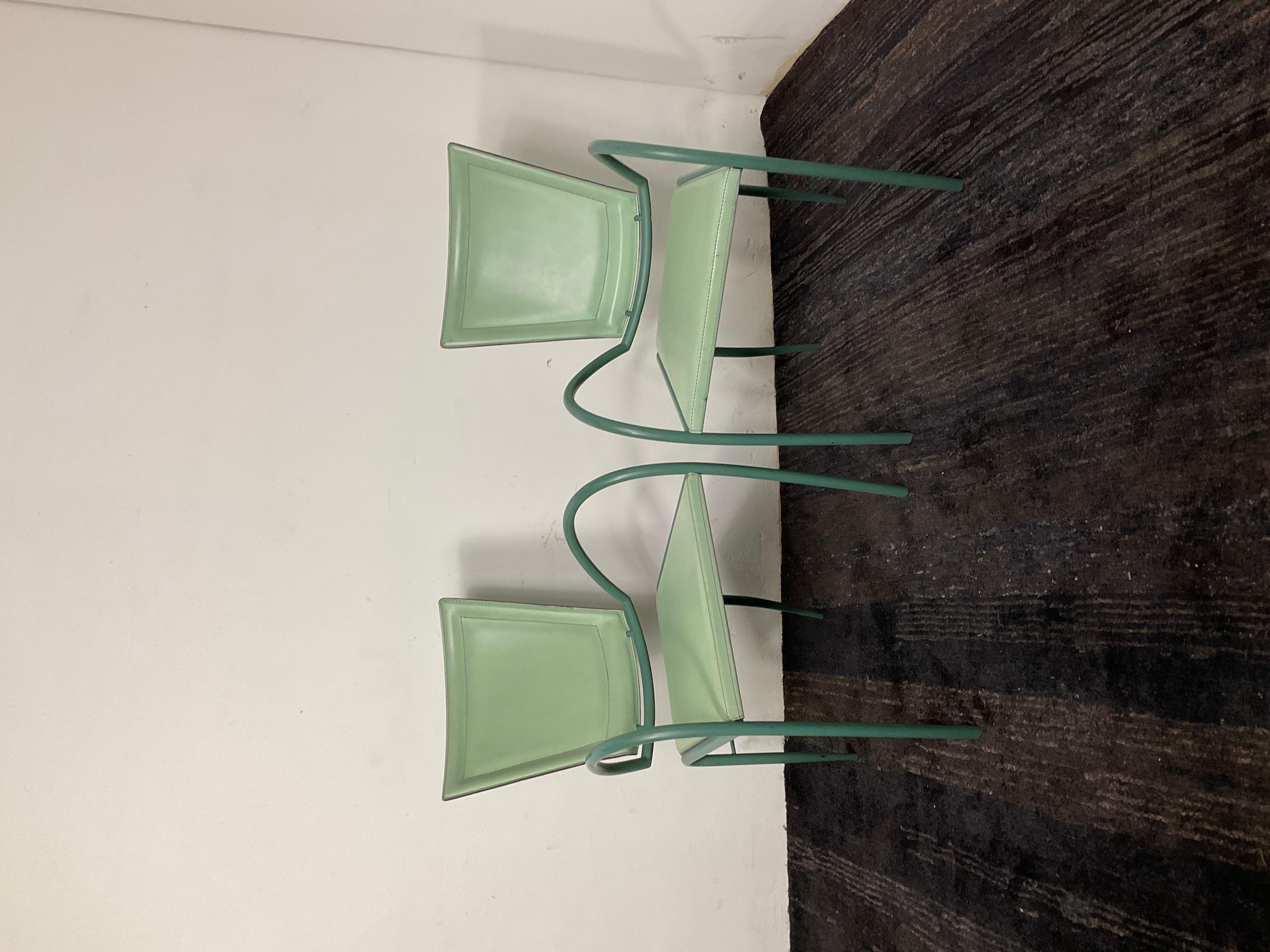 Late 20th Century Italian Iron and Leather Chairs by Sawaya & Moroni - a Pair
