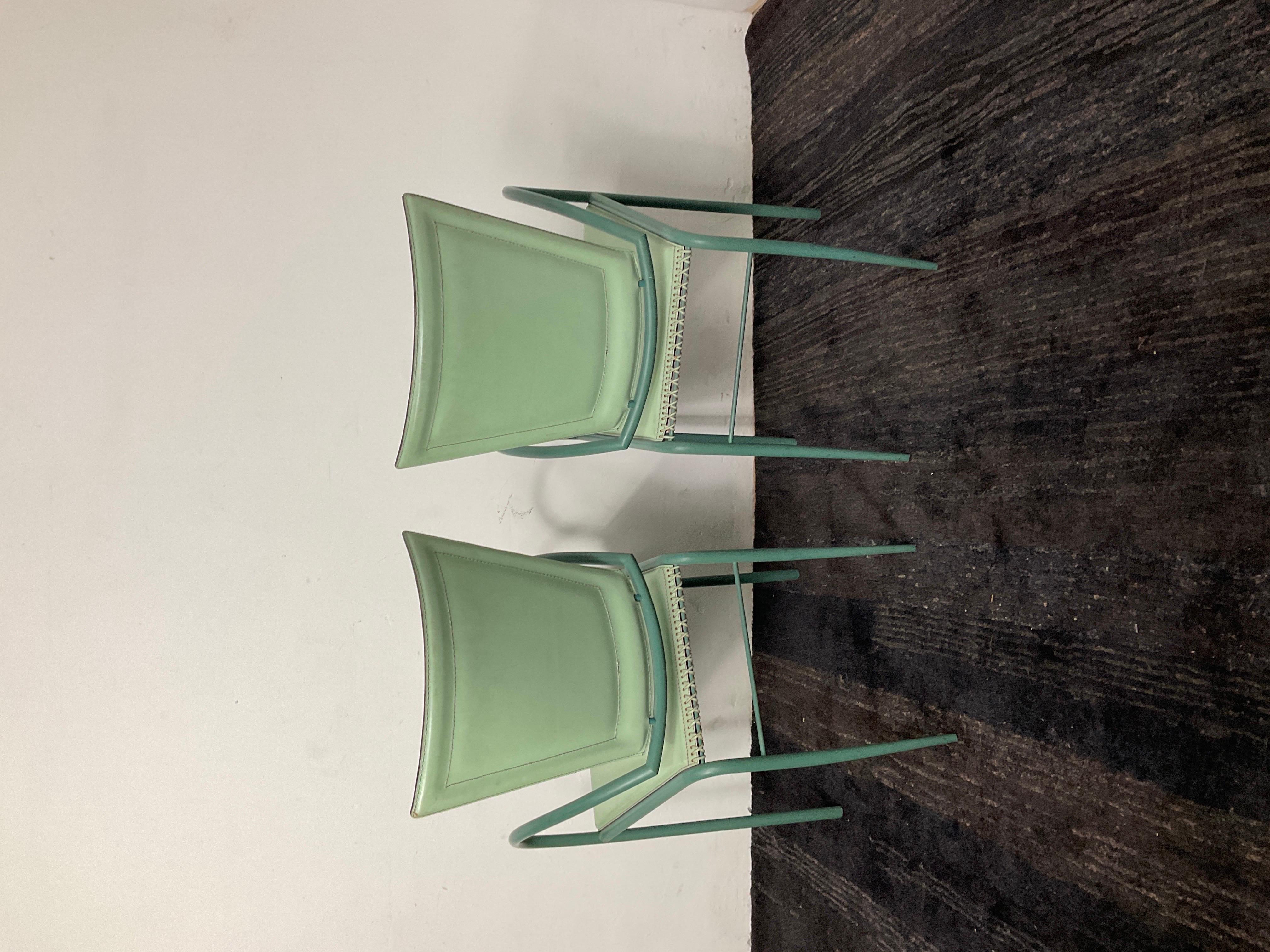 Italian Iron and Leather Chairs by Sawaya & Moroni - a Pair 4