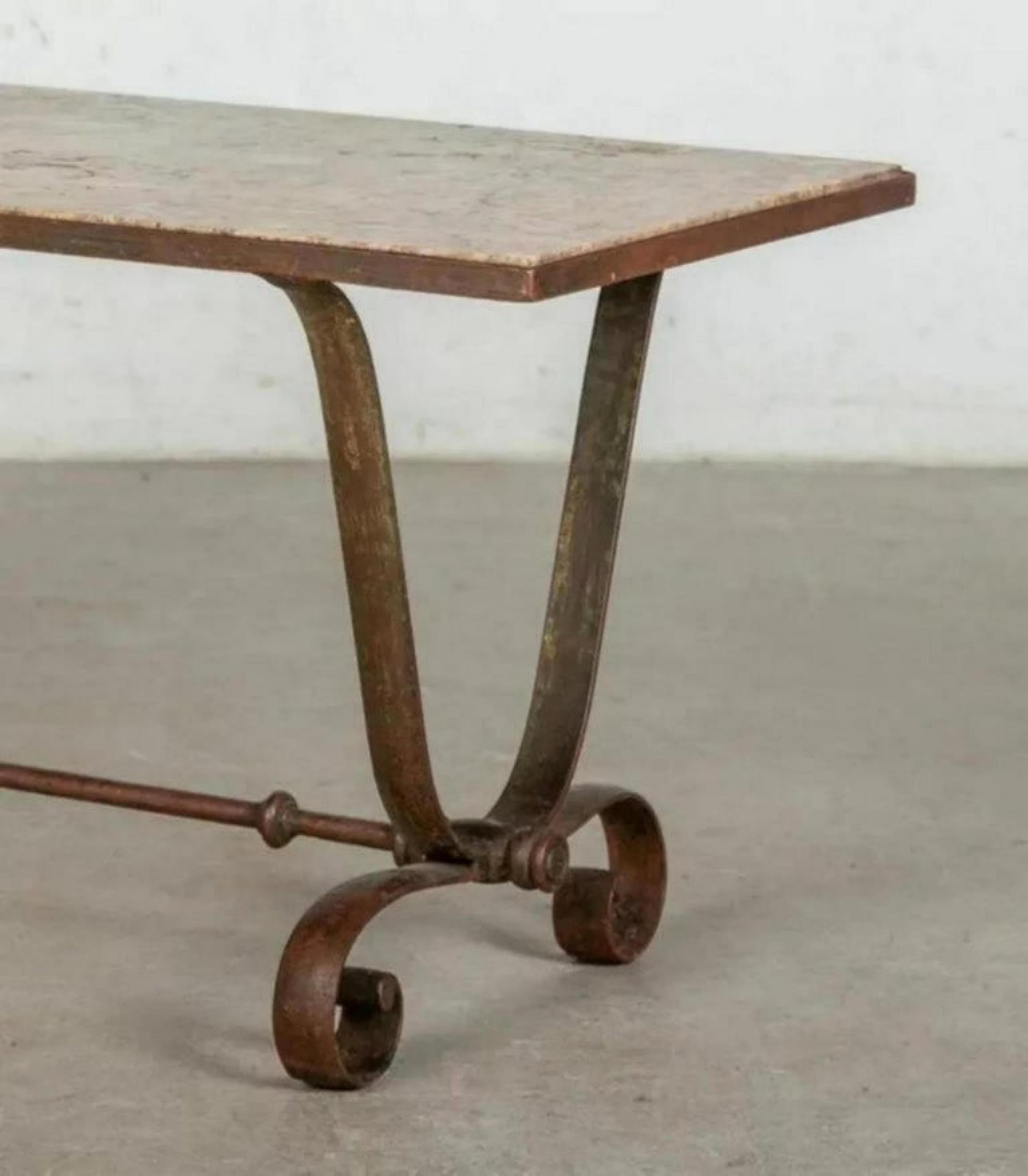 Baroque Table italienne en fer et marbre, 20e siècle en vente