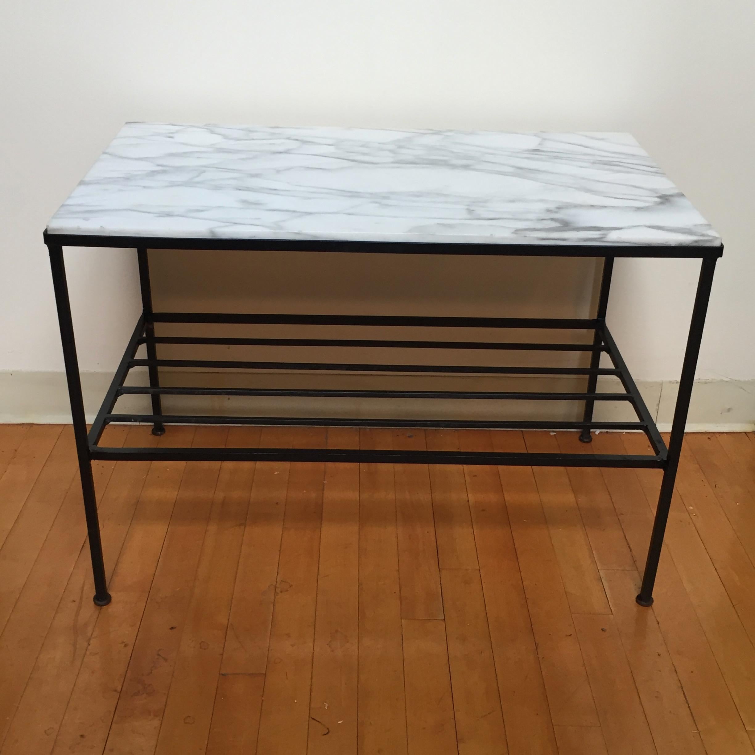 Italian Iron and Marble Two-Tiered Midcentury Table In Good Condition In Philadelphia, PA