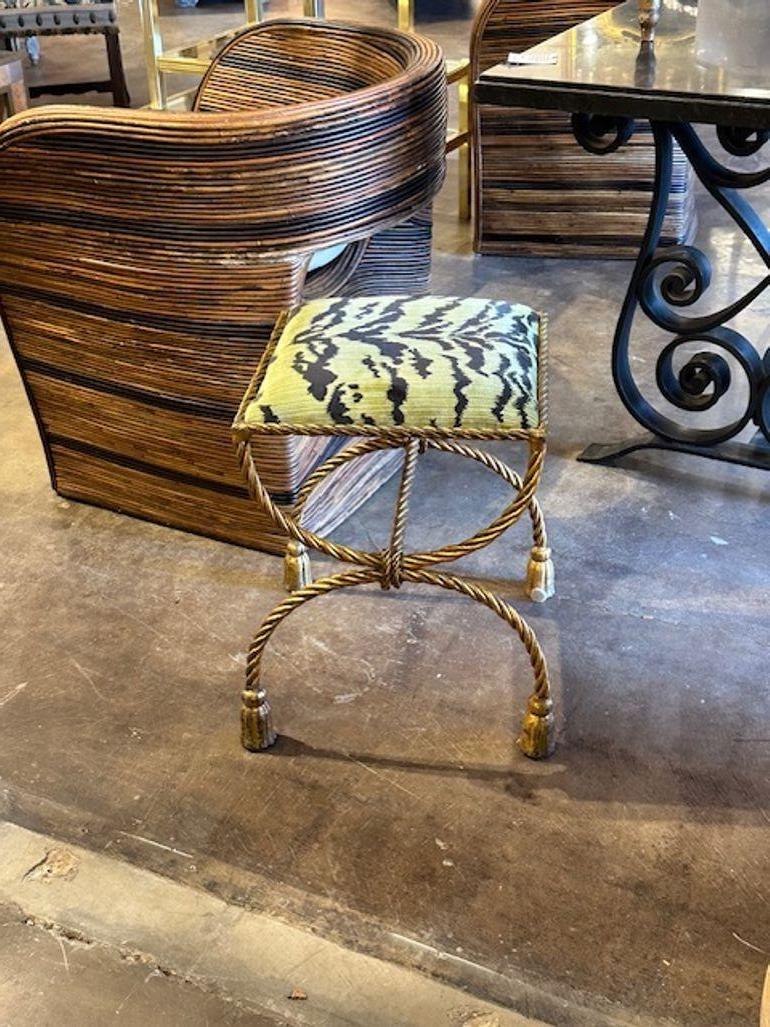 Vintage Italian iron and tiger velvet bench. Circa 1970. A favorite of top designers!