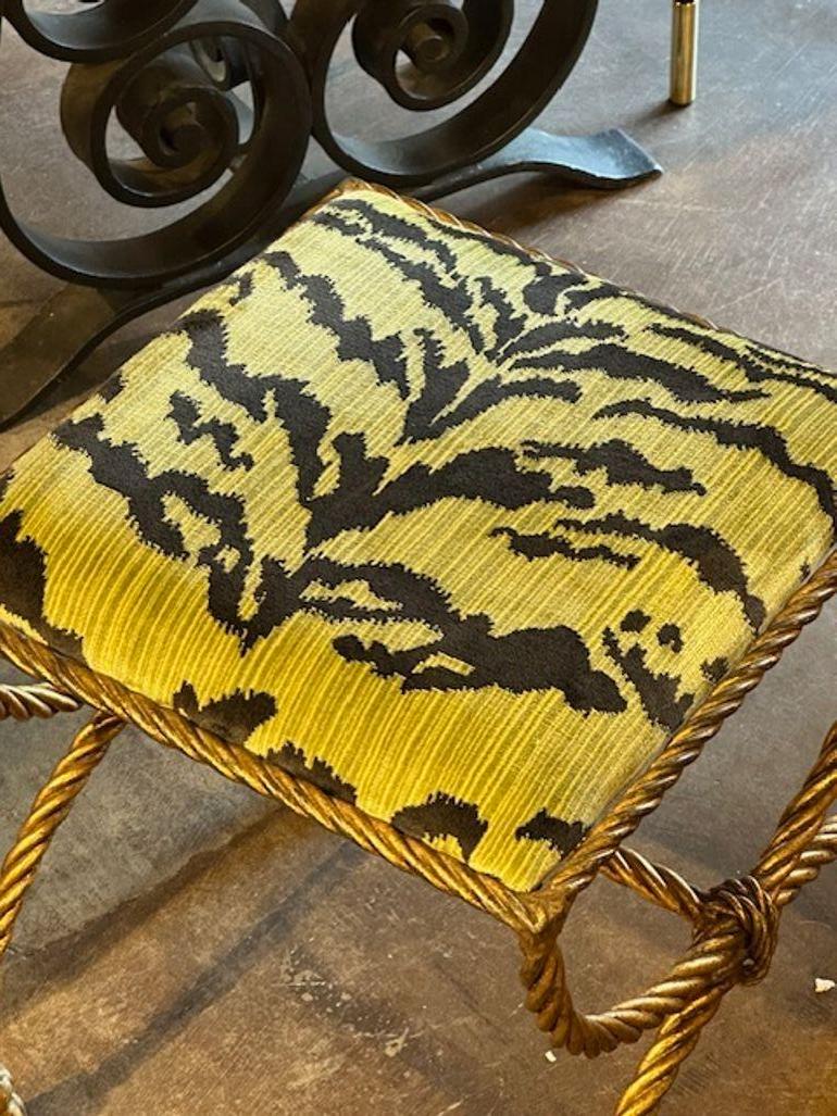 Italian Iron and Tiger Velvet Bench In Good Condition For Sale In Dallas, TX