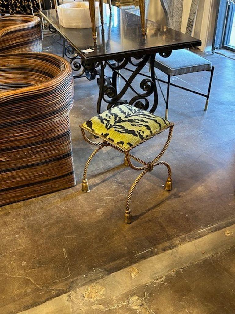 Late 20th Century Italian Iron and Tiger Velvet Bench For Sale