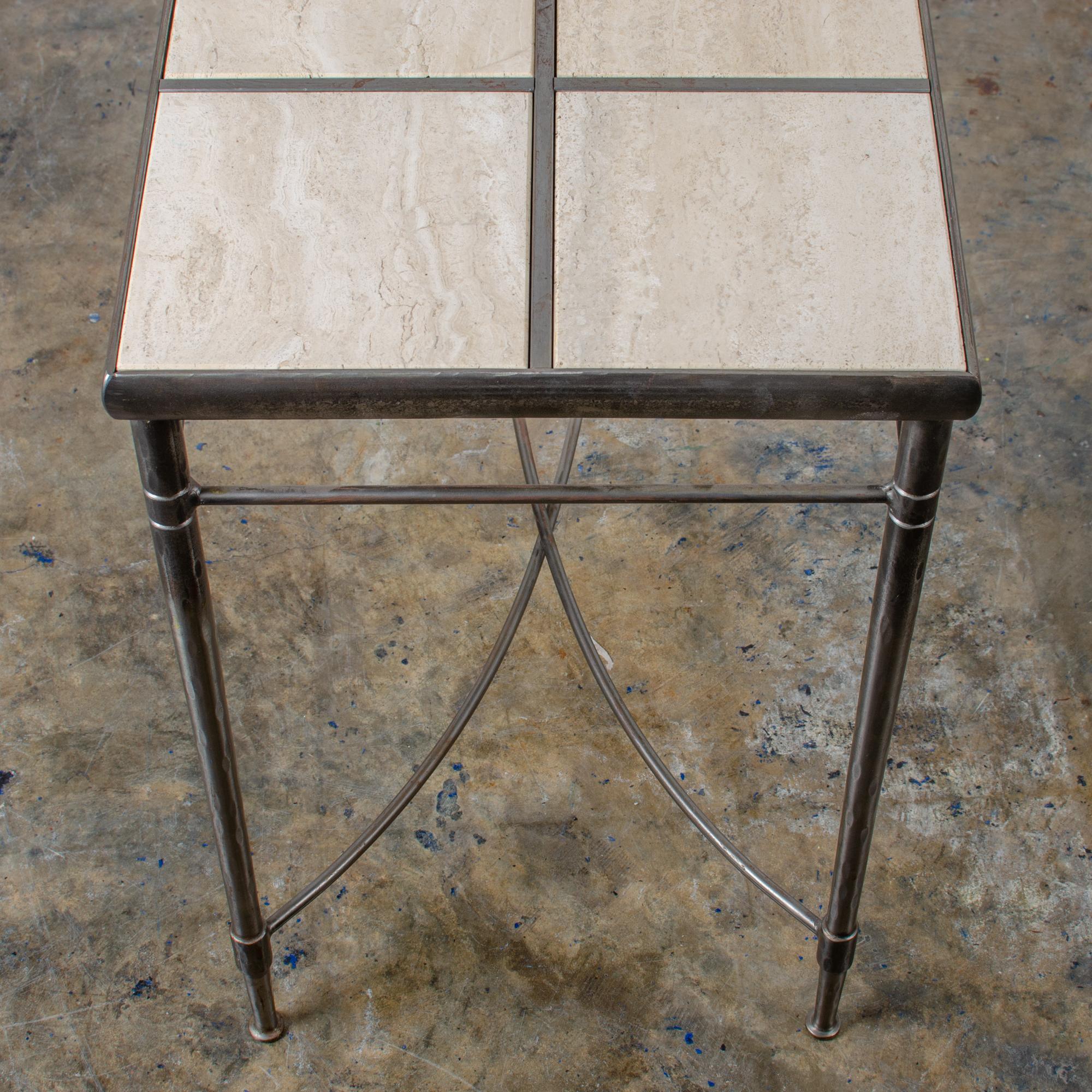 Italian Iron and Travertine Tile Console Table Regular price For Sale 6