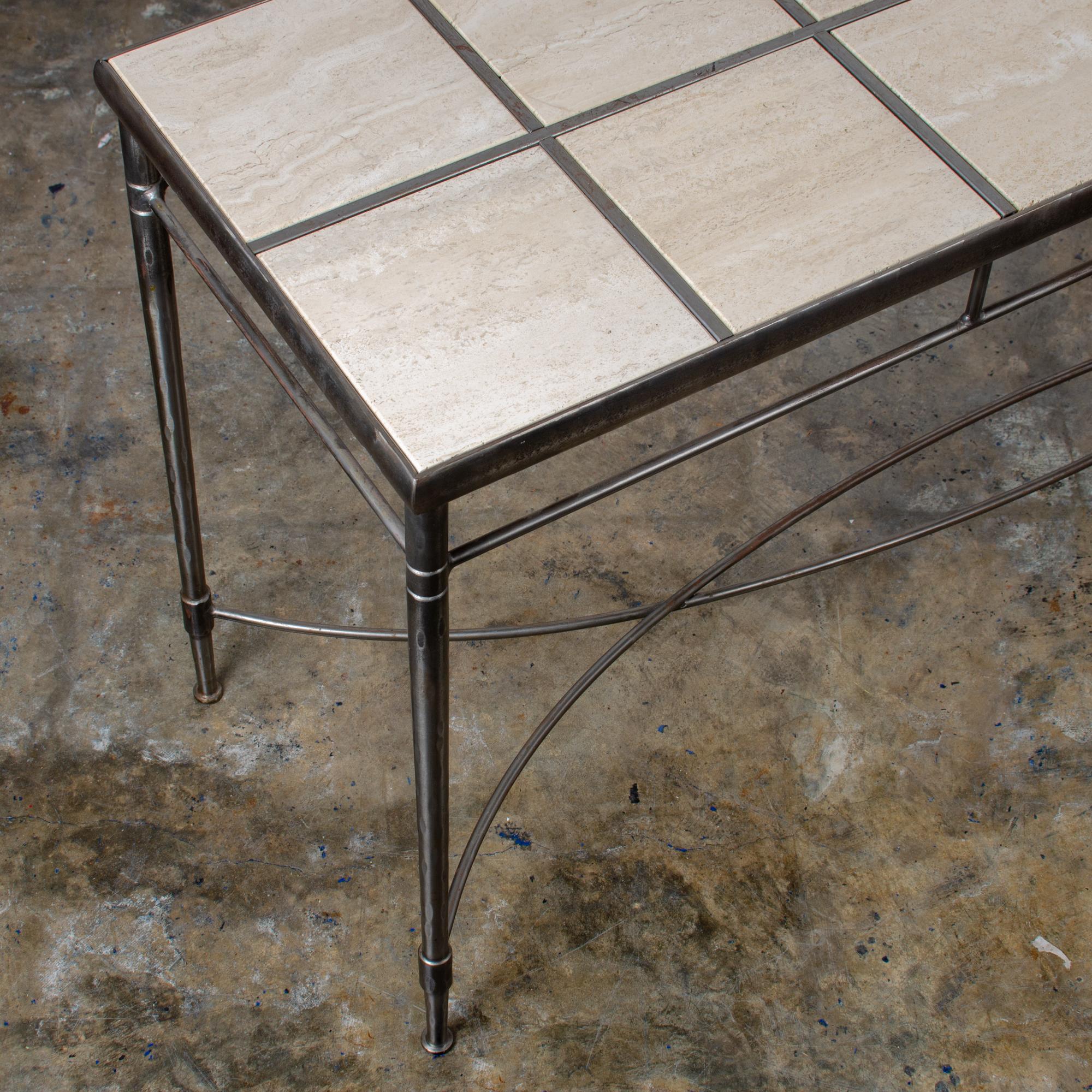 Italian Iron and Travertine Tile Console Table Regular price In Good Condition For Sale In Savannah, GA