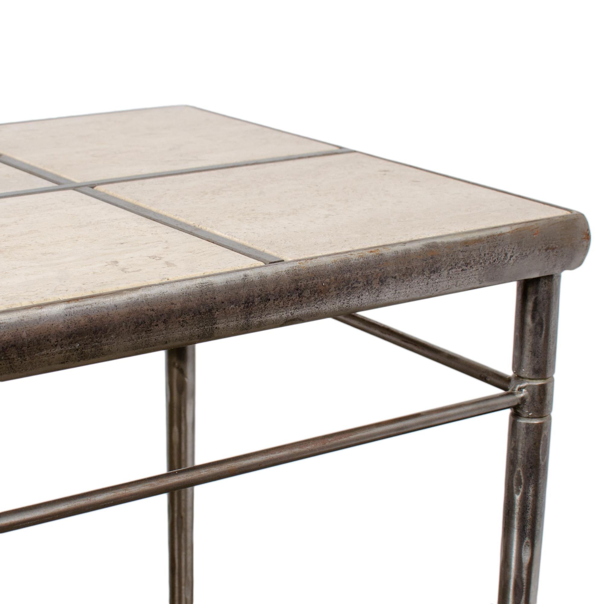Italian Iron and Travertine Tile Console Table Regular price For Sale 2