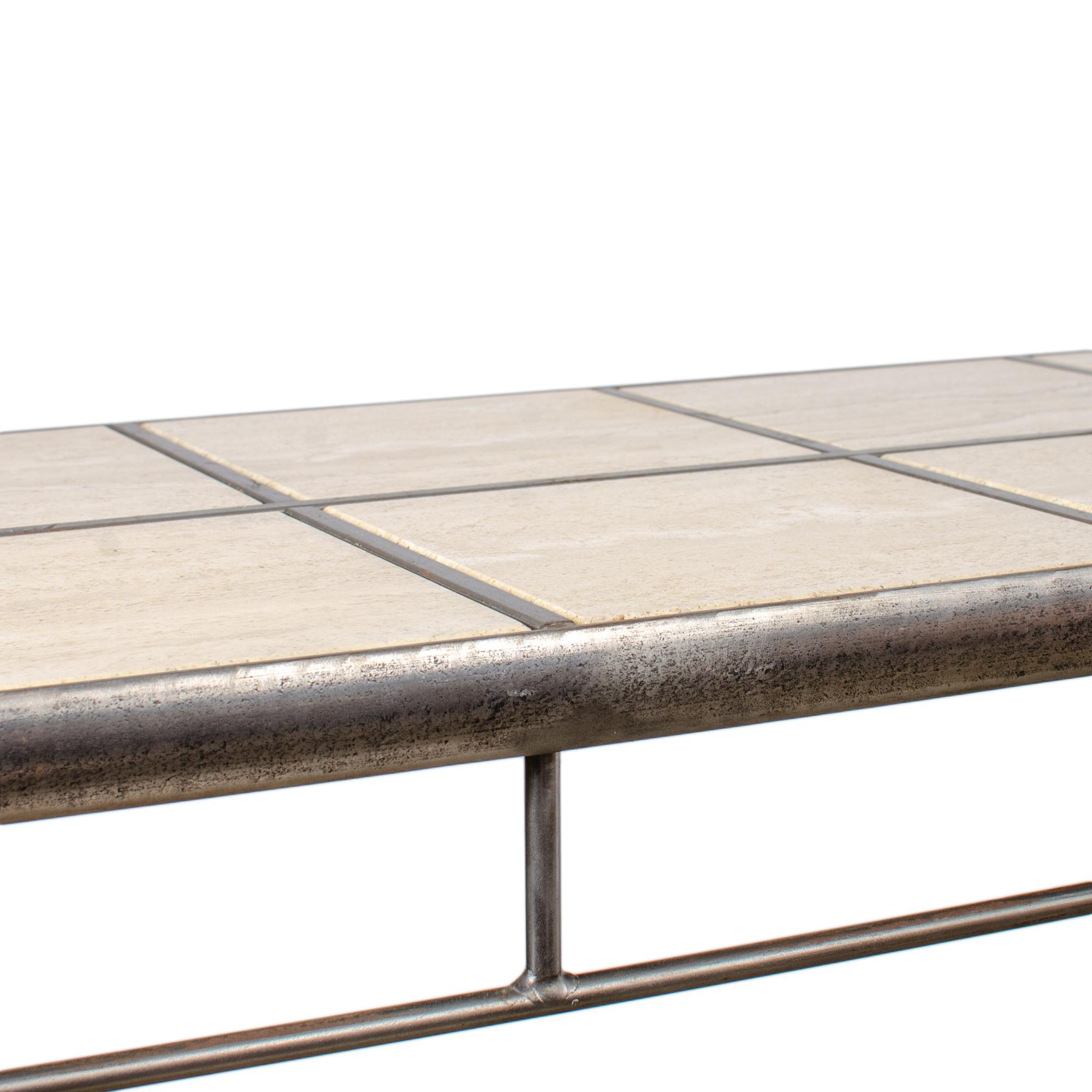 Italian Iron and Travertine Tile Console Table Regular price For Sale 3