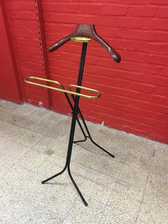 Italian Iron Brass and Beechwood Valet, 1950s