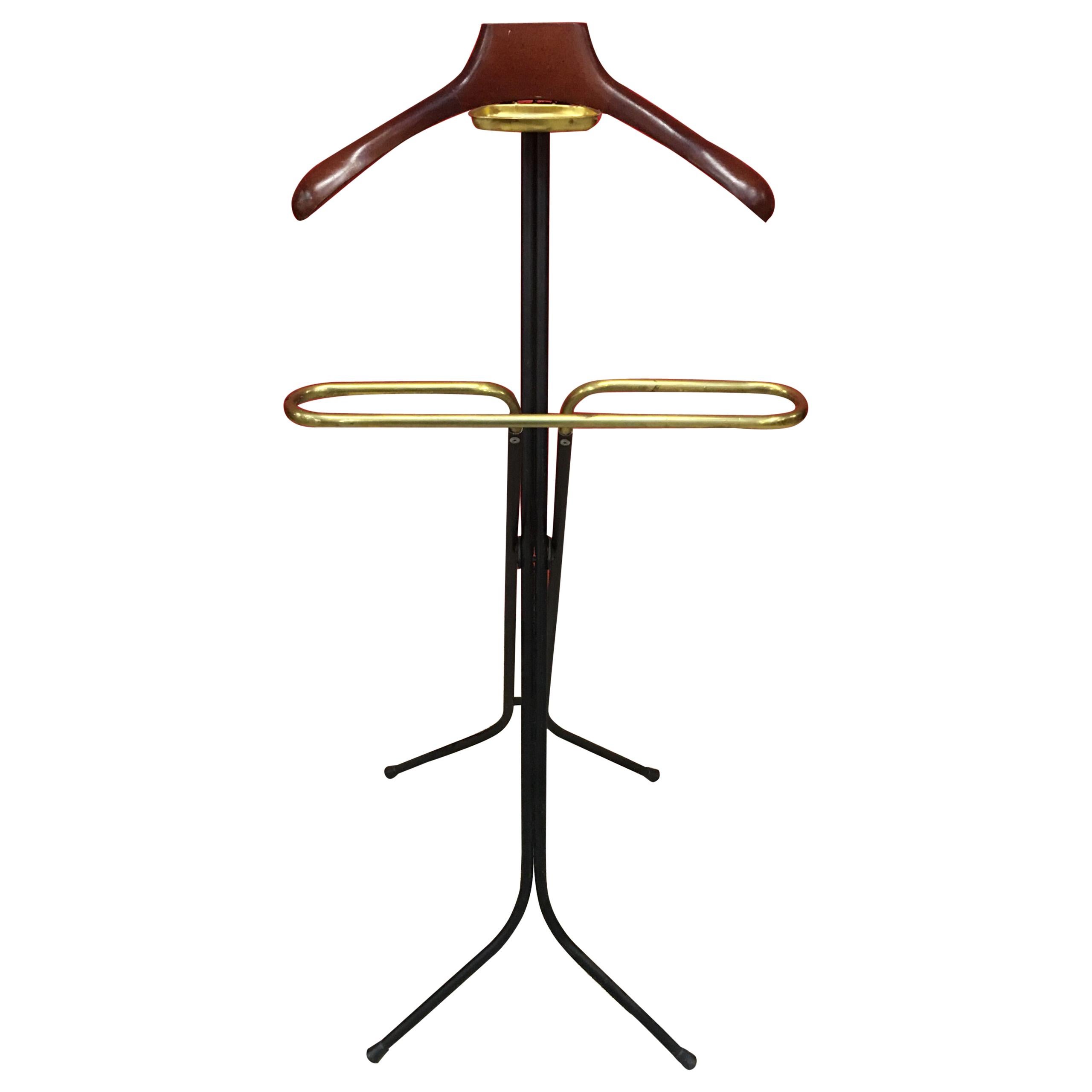 Italian Iron Brass and Beechwood Valet, 1950s For Sale