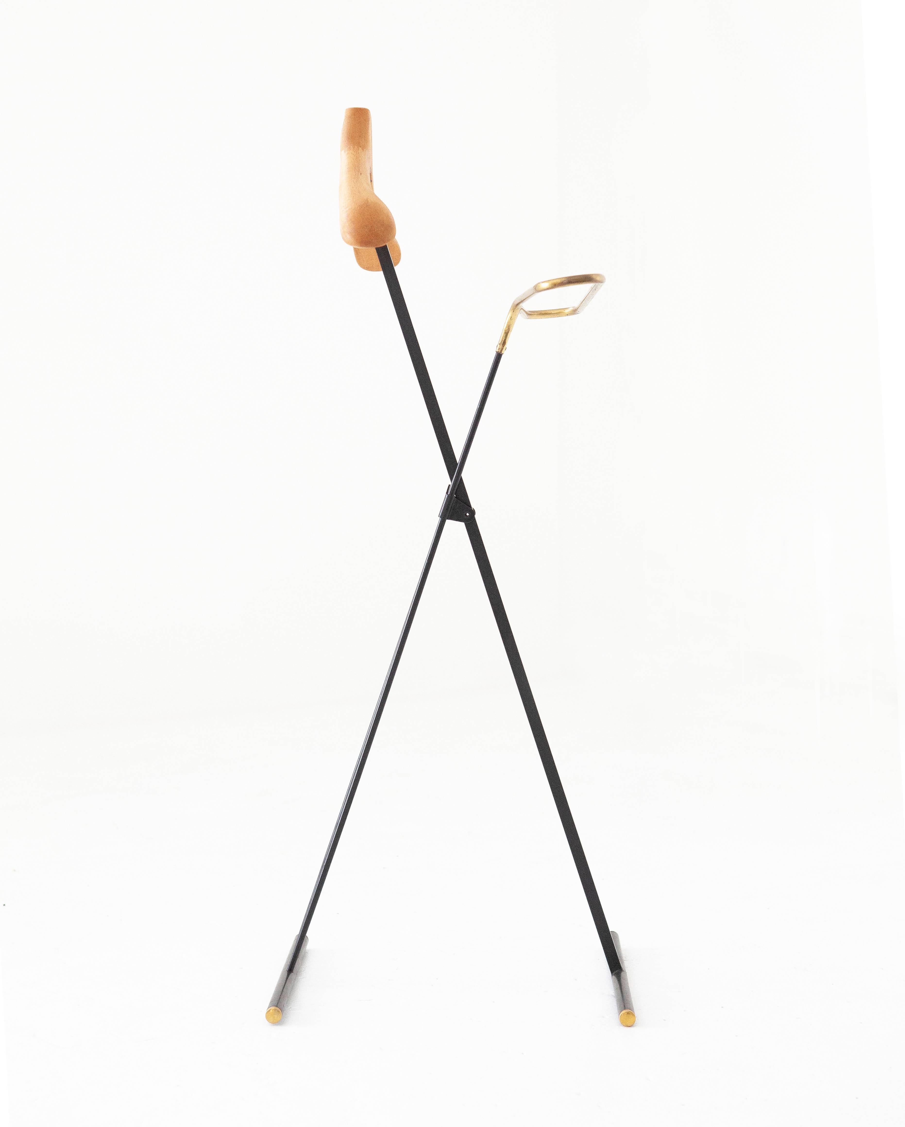 Mid-20th Century Italian Iron Brass and Wood Valet, 1950s For Sale