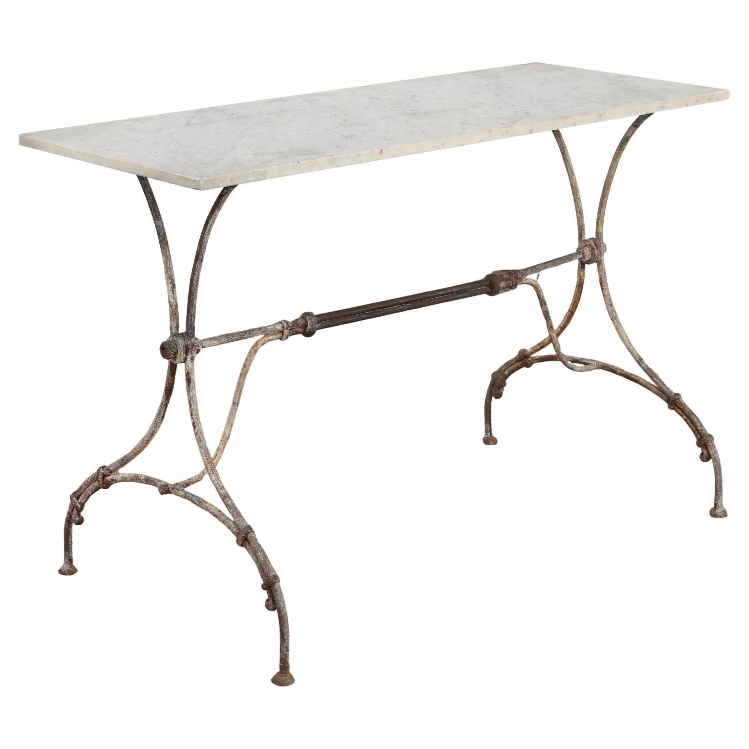 Italian Iron Cafe Table with Marble Top, 1940s